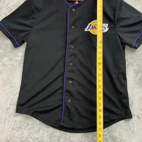 Los Angeles Lakers Jersey Mens Medium Black Button Down NBA Unk Basketball #48 - Picture 3 of 9